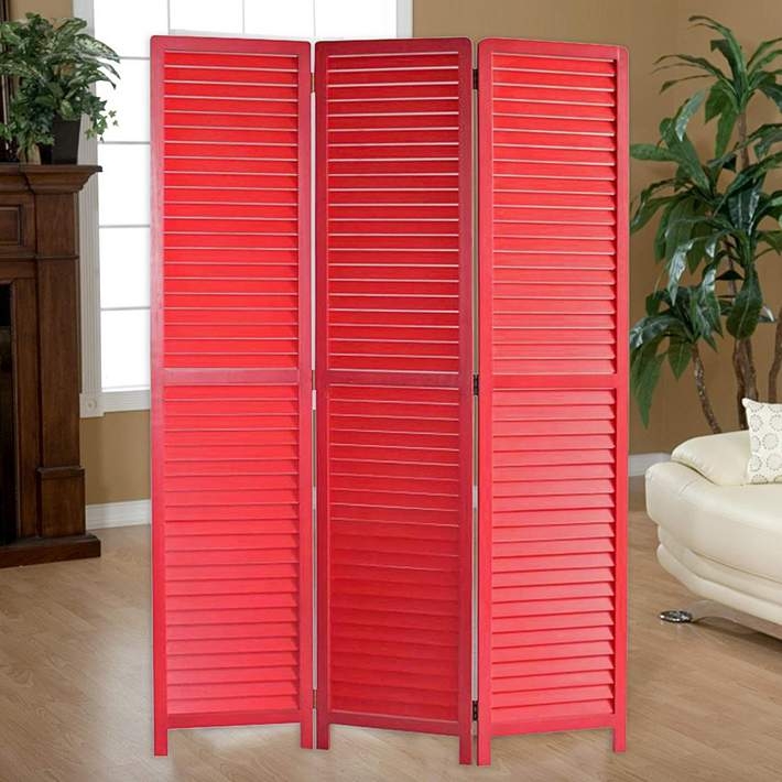 Room Divider, Louvered Slats Folding Privacy Screen Bold Accent