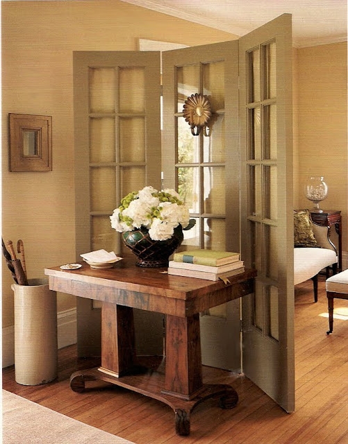 Room Divider made from Repurposed French Doors with Glass Panes