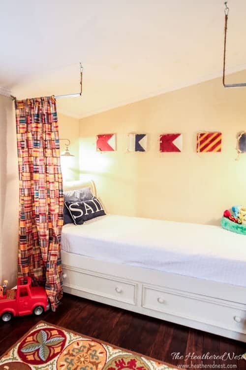 Room Divider Madras Plaid Ceiling Mounted Curtain For Privacy Nautical