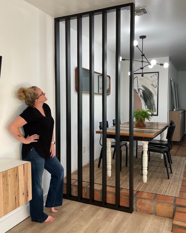 Room Divider Matte Black Vertical Slats Industrial Partition Screen