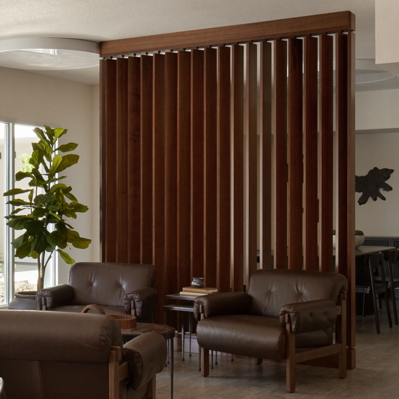 Room Divider Mid Century Modern Rotating Wood Slat Partition