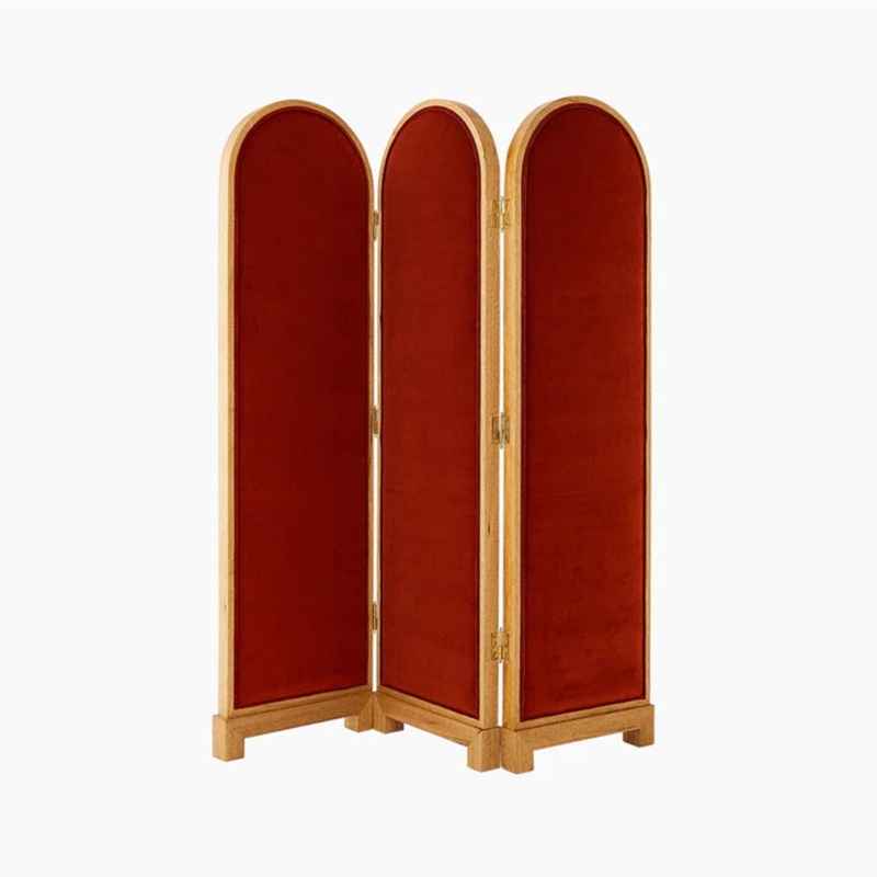 Room Divider, Mid Century Modern Velvet Inserts Arched Top Screen