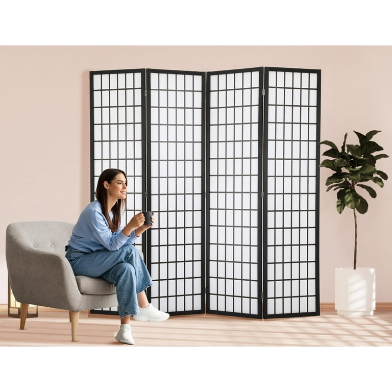 Room Divider: Minimalist 4-Panel Folding Shoji Grid Partition Screen