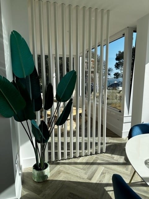 Room Divider Minimalist Coastal Vertical Slat Wall Partition Idea