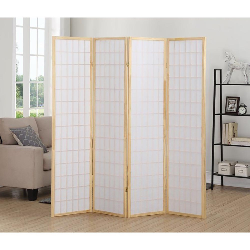 Room Divider: Minimalist Four-Panel Shoji Folding Screen with Natural Finish