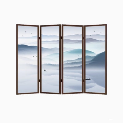 Room Divider Misty Mountain Print Espresso Frame Zen Folding Privacy