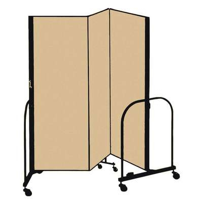 Room Divider, Mobile 3-Panel Beige Fabric Arched Support Screen