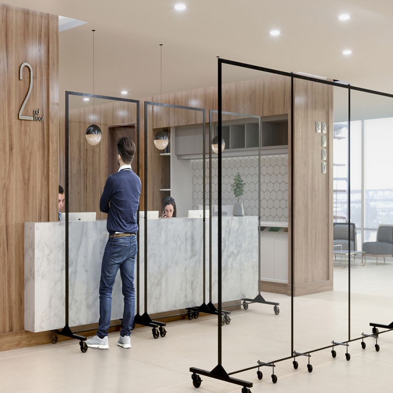 Room Divider, Mobile Clear Acrylic Black Frame Partition