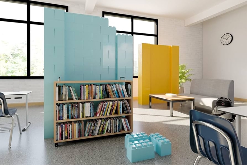 Room Divider Modular Block Partition Kit, Light Blue Interlocking Wall