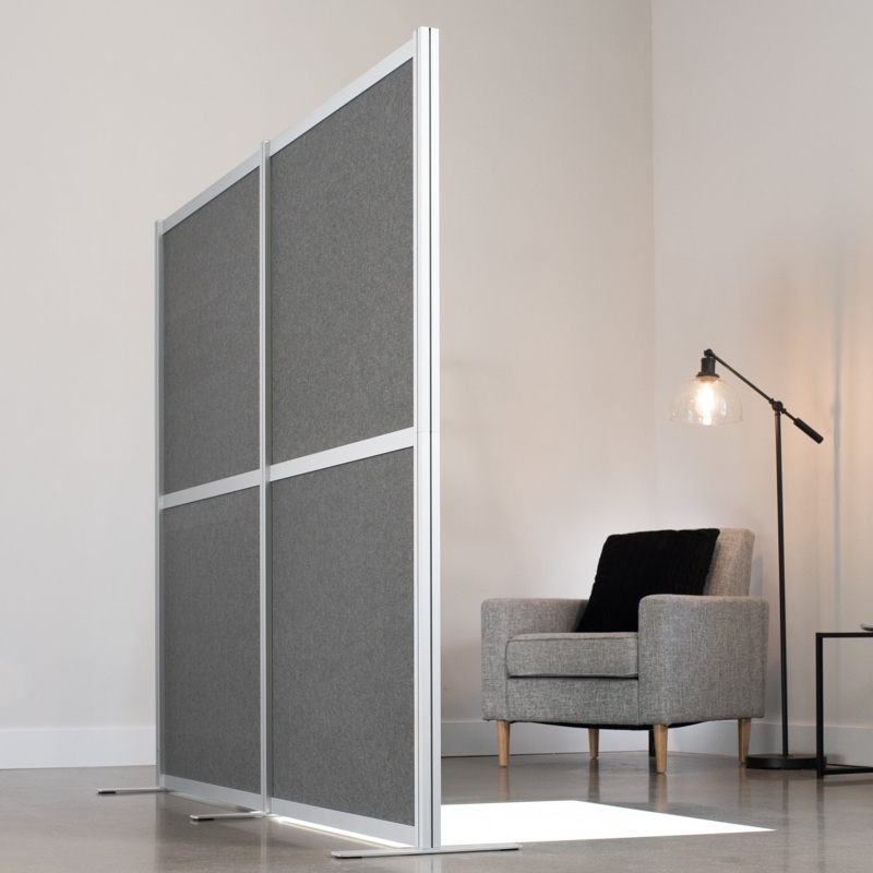 Room Divider Modular Charcoal Grey Felt Texture Silver Frame