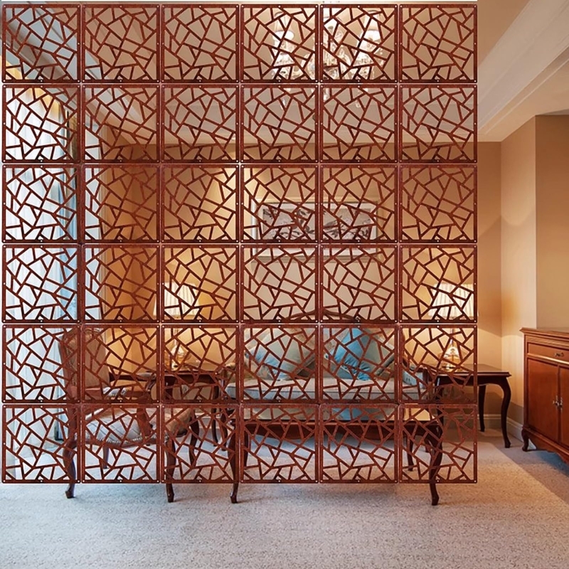 Room Divider, Modular Interlocking Geometric Panels Terracotta Tone