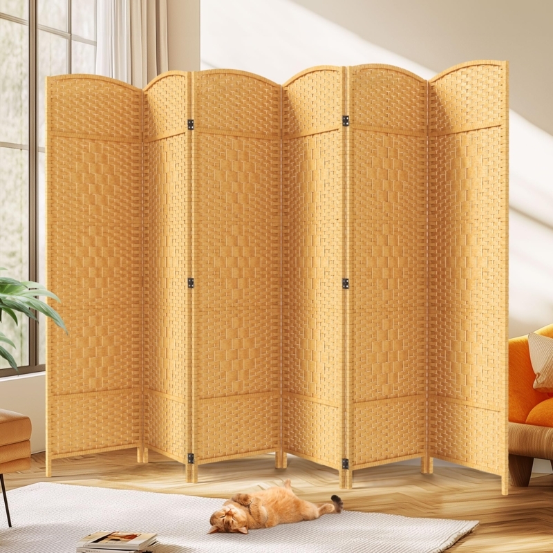 Room Divider Natural Tan Woven Basketweave Arched Top Screen