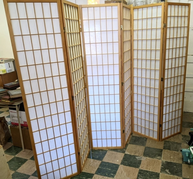 Room Divider: Natural Wood 6-Panel Shoji Style Screen with Kumiko Lattice