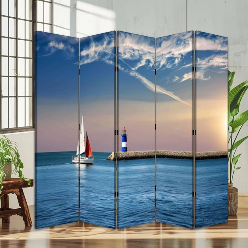 Room Divider Nautical Theme Folding Screen Freestanding Coastal Design