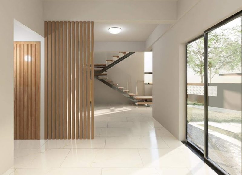 Room Divider, Open Back, Wood Toned, Minimalist Hallway Room Divider