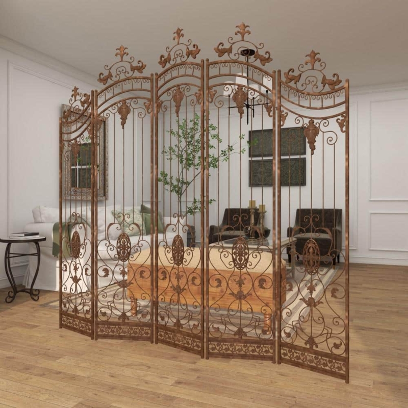 Room Divider Ornate Bronze 5-Panel Folding Screen Arched Top