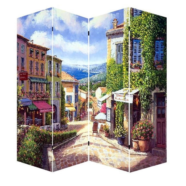 Room Divider Painterly Texture Mediterranean Landscape Print 4-Panel