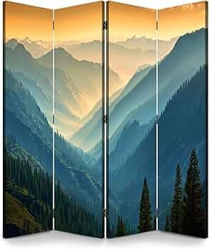 Room Divider Panoramic Mountain Print Four Panels Folding Privacy Screen