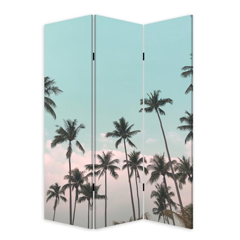 Room Divider Pastel Palm Tree Print Three Panel Folding Screen