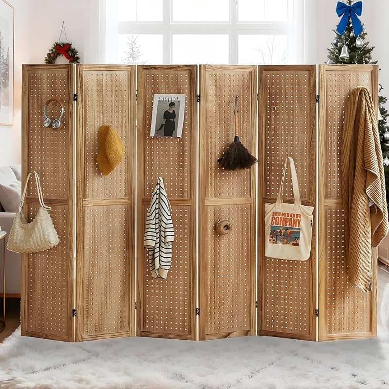 Room Divider Pegboard Panels Six Panel Folding Scandinavian Style