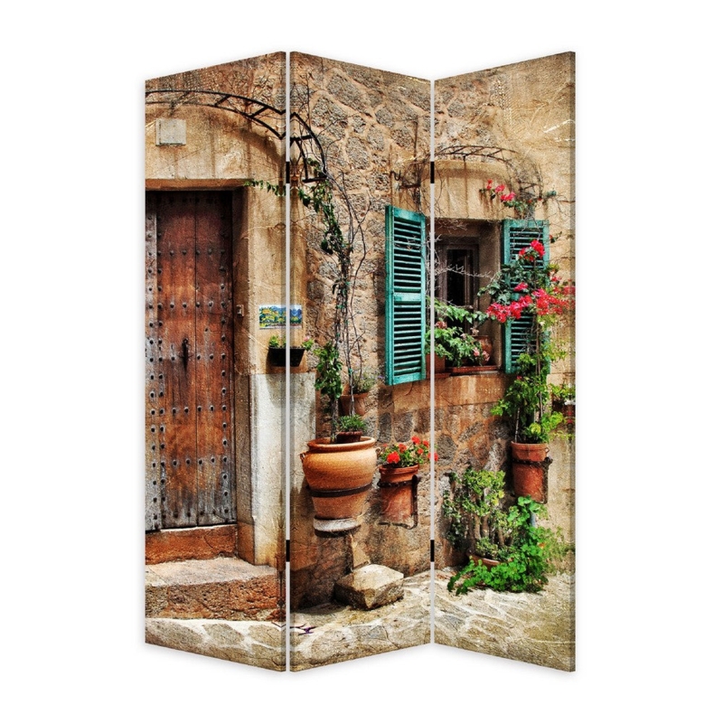 Room Divider Photographic Facade Print Mediterranean Stone Texture 3-Panel
