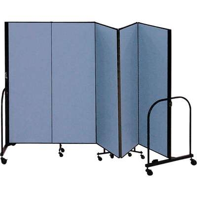Room Divider, Portable Blue Fabric 6-Panel Rolling Screen