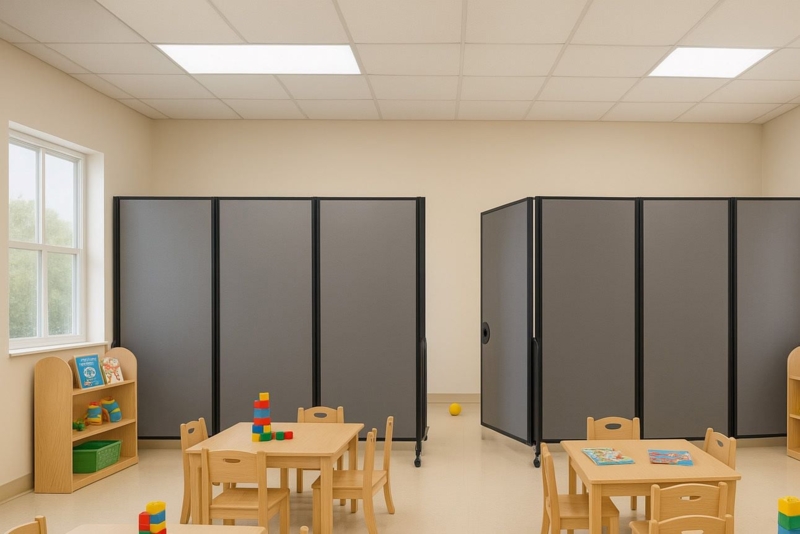 Room Divider, Portable Grey Fabric Classroom Partition Screen