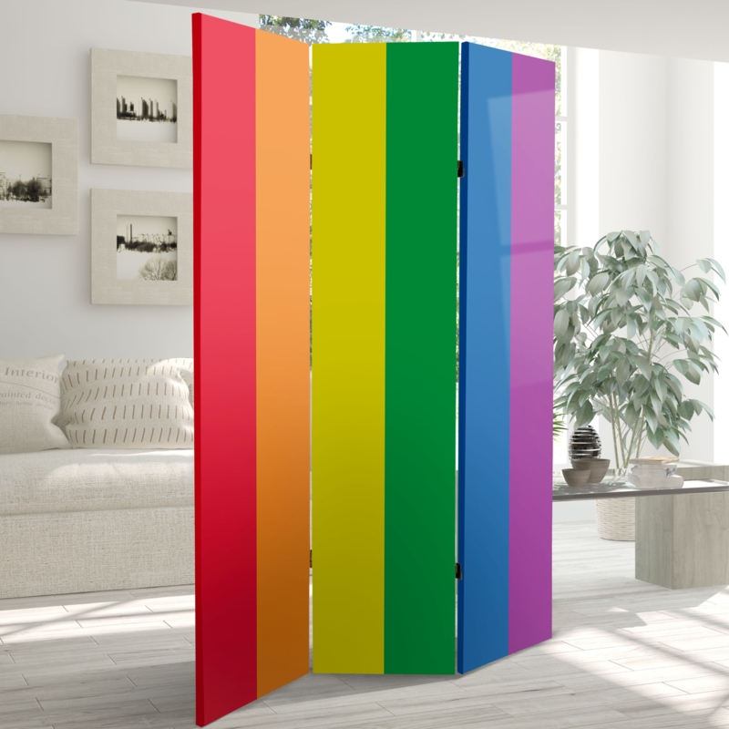 Room Divider Rainbow Color Palette Graphic Vertical Stripes 3-Panel