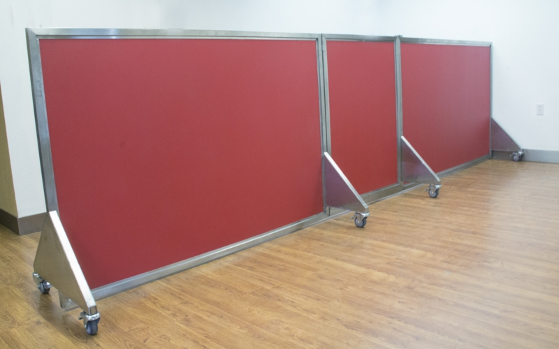 Room Divider Red Rolling Triangular Base Modular Design