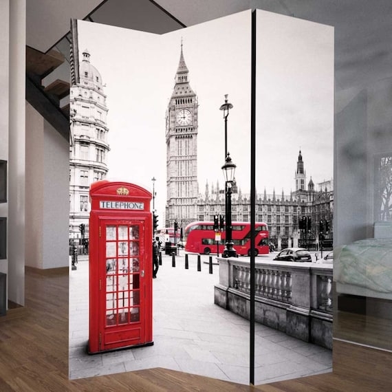 Room Divider Red Telephone Booth Accent Cityscape Separator Modern