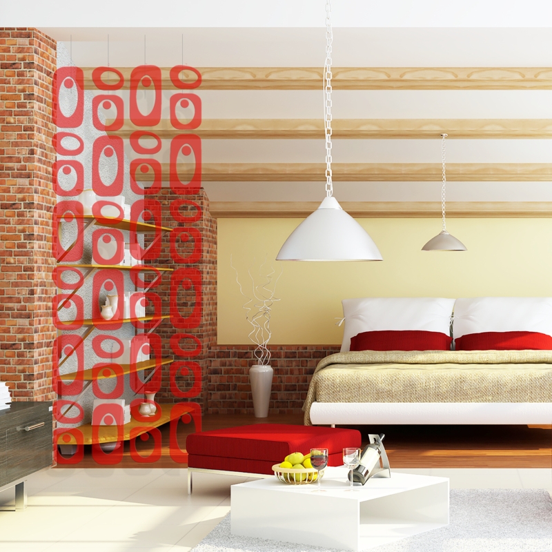 Room Divider: Retro Atomic Hanging Partition For Open Spaces, Red
