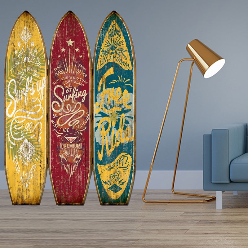 Room Divider Retro Beach Graphics Folding Panels Coastal Themed