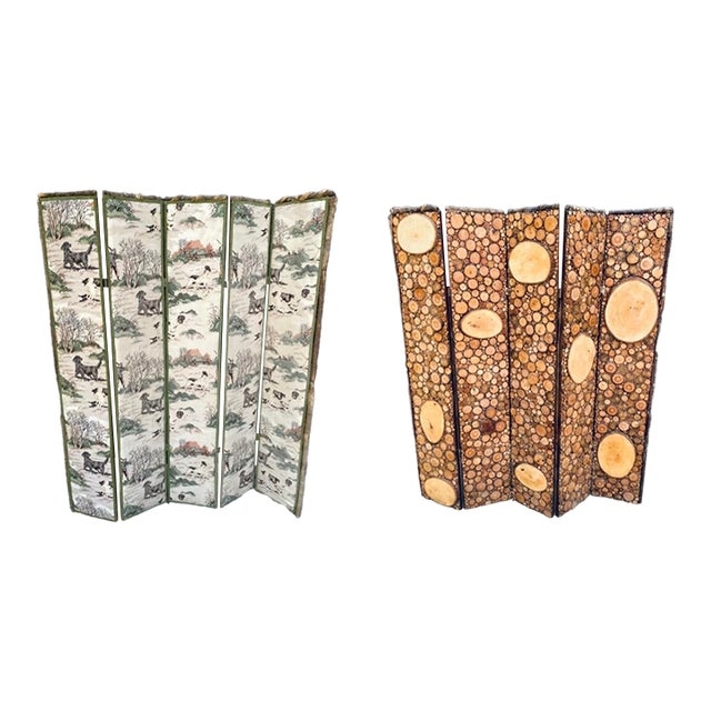 Room Divider, Reversible Wood Slice Sporting Dog Print Folding Screen