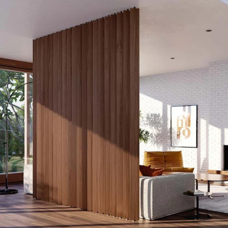 Room Divider Rotating Wood Slats Floor-to-Ceiling Architectural Screen