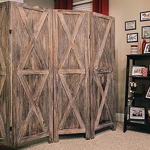 Room Divider, Rustic Farmhouse Folding Screen Barn Door Style Wood