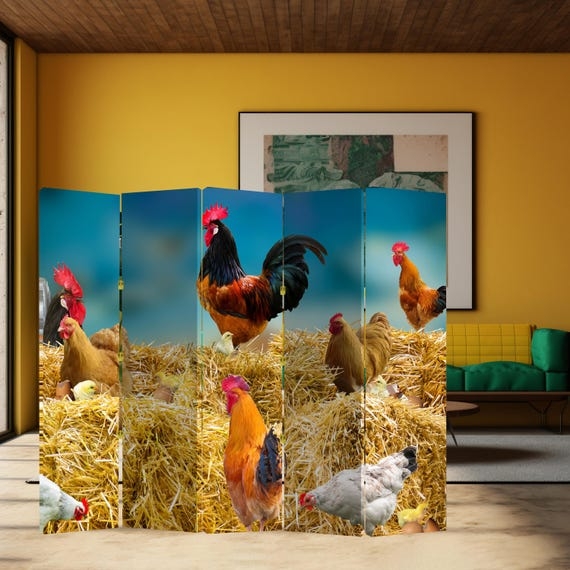 Room Divider Rustic Farmhouse with Vibrant Poultry Print