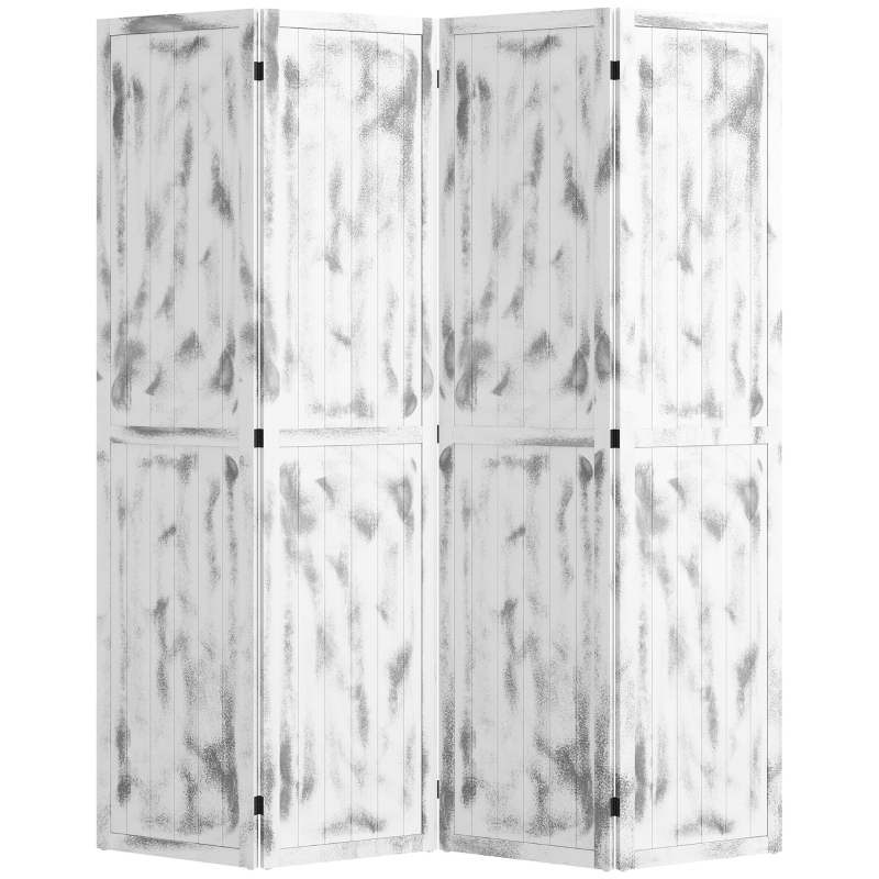 Room Divider Rustic Planked Texture Distressed Whitewash Folding