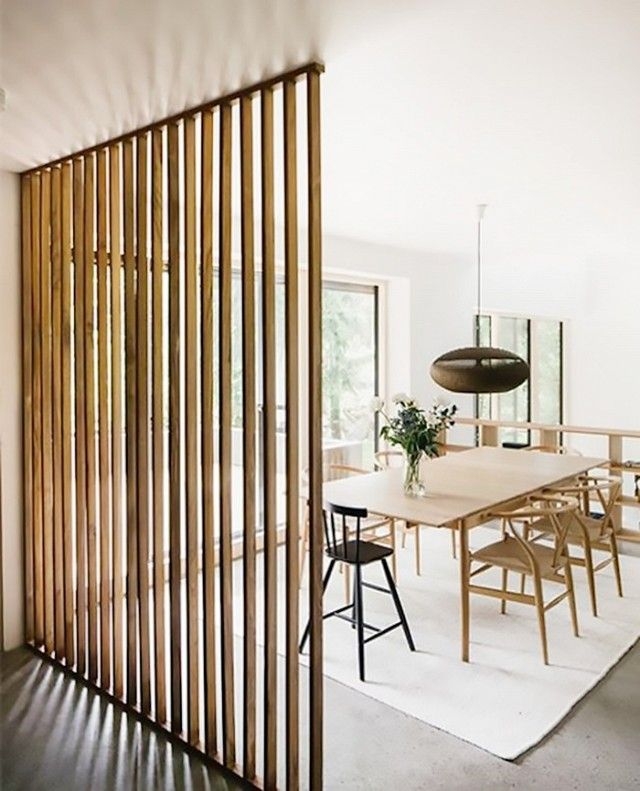 Room Divider Scandinavian Wood Slat Screen, Airy Dining Partition