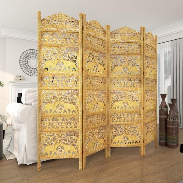 Room Divider Screen Ornate Gold Elephant Motif Privacy Screen