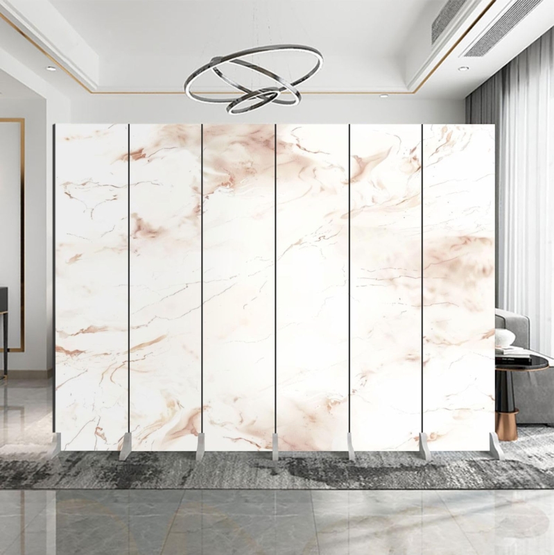 Room Divider Seamless Beige Marble Six Panel Folding Screen Modern