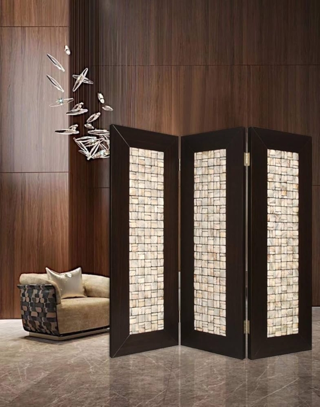 Room Divider Shimmering Mosaic Inserts Deep Espresso Finish 3-Panel