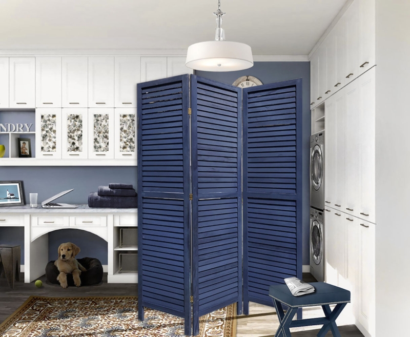 Room Divider Shutter Style Coastal Navy Folding Screen