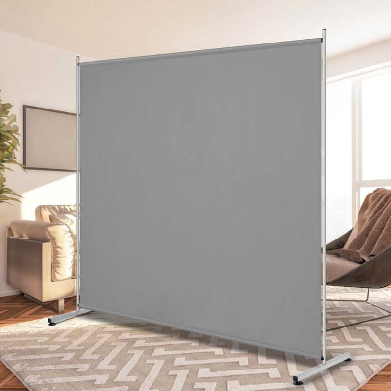 Room Divider Single Panel Grey Fabric Metal Frame Freestanding