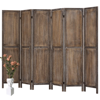 Room Divider Six-Panel Folding Rustic Distressed Wood Tone Partition