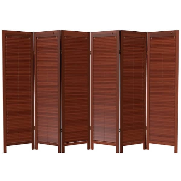 Room Divider, Six Panel Walnut Finish Shutter Slats Privacy Screen