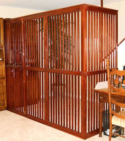 Room Divider Slatted Wood Enclosure Cherry Finish Large Scale