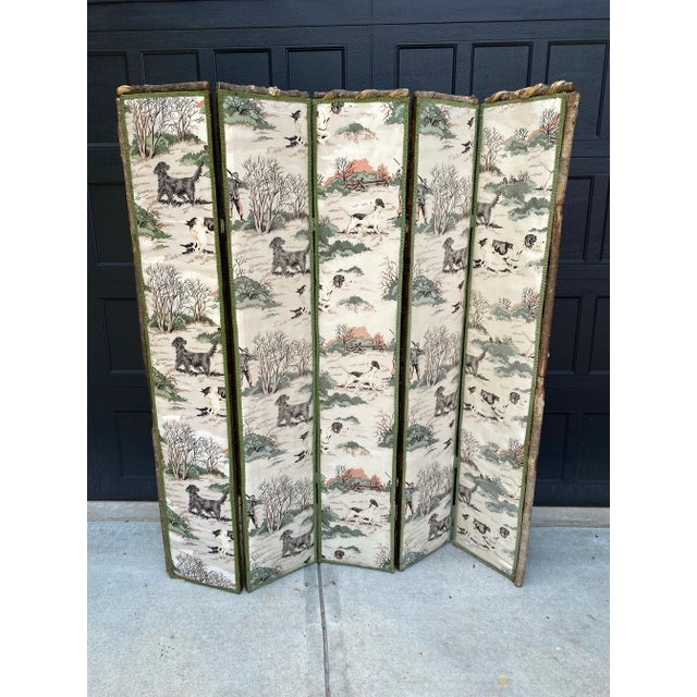 Room Divider, Sporting Dog Print Partition Bark Edge Five-Panel Screen