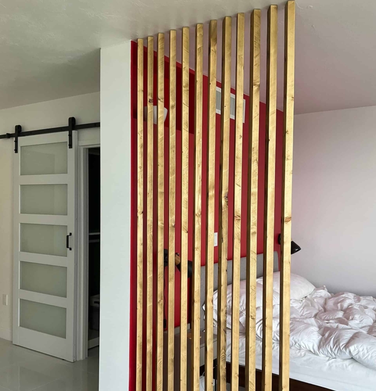 Room Divider, Stationary, Natural Finish, Contemporary Studio Apartment Layout