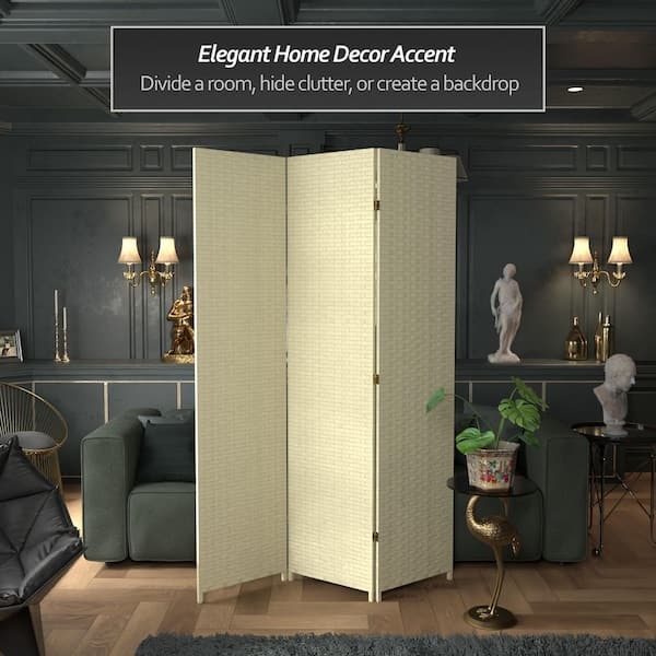 Room Divider Tall 7 Ft Profile Woven Texture Folding Screen