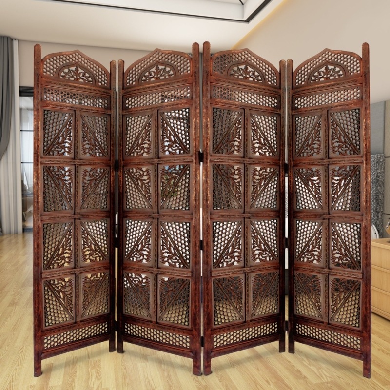 Room Divider Traditional Carved Wood Intricate Openwork Privacy Screen